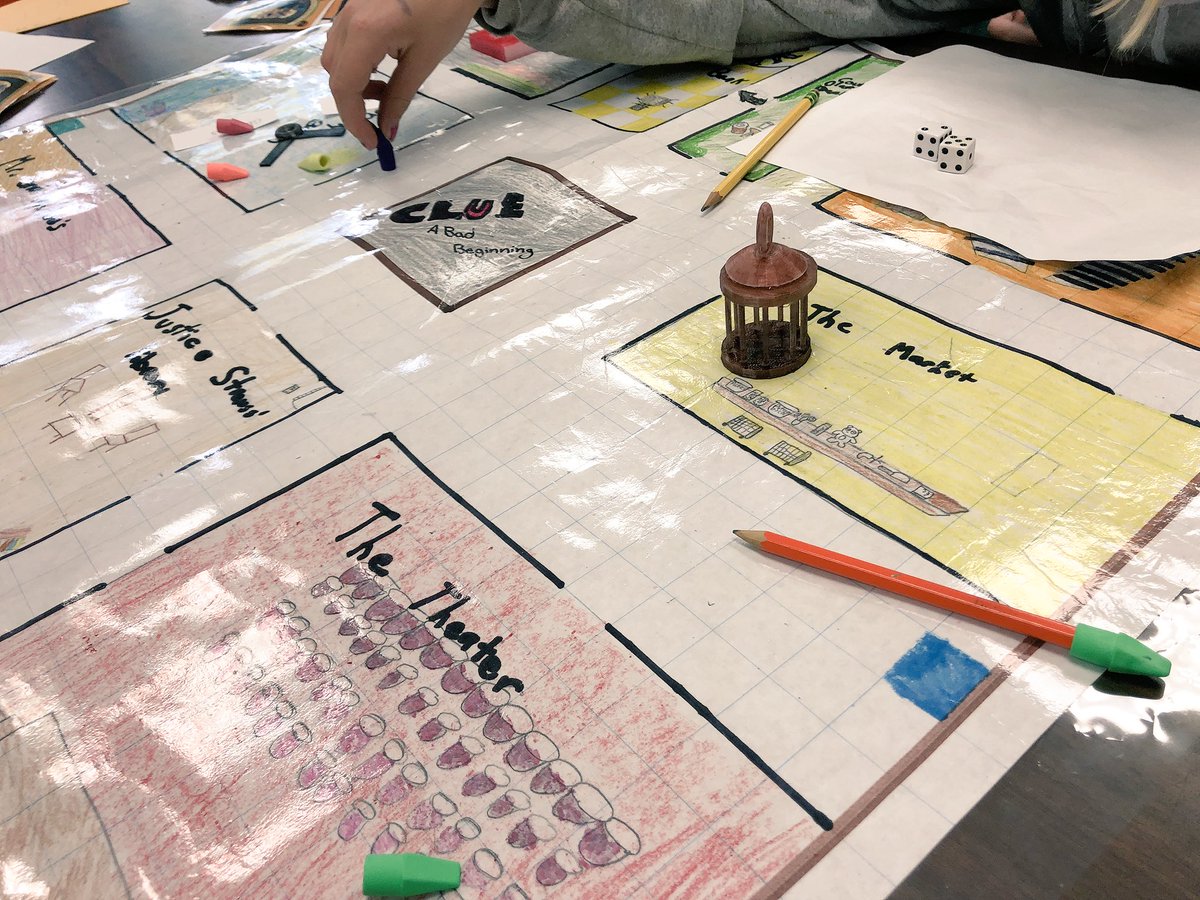 themindofschmid's tweet photo. @lemonysnicket Ss made versions of the game #Clue based on your book The Bad Beginning!  They loved the book and creating this #project together.  #Edchat #boardgames #grade5 #Reading #mysterynovels https://t.co/BEskKVtEU2