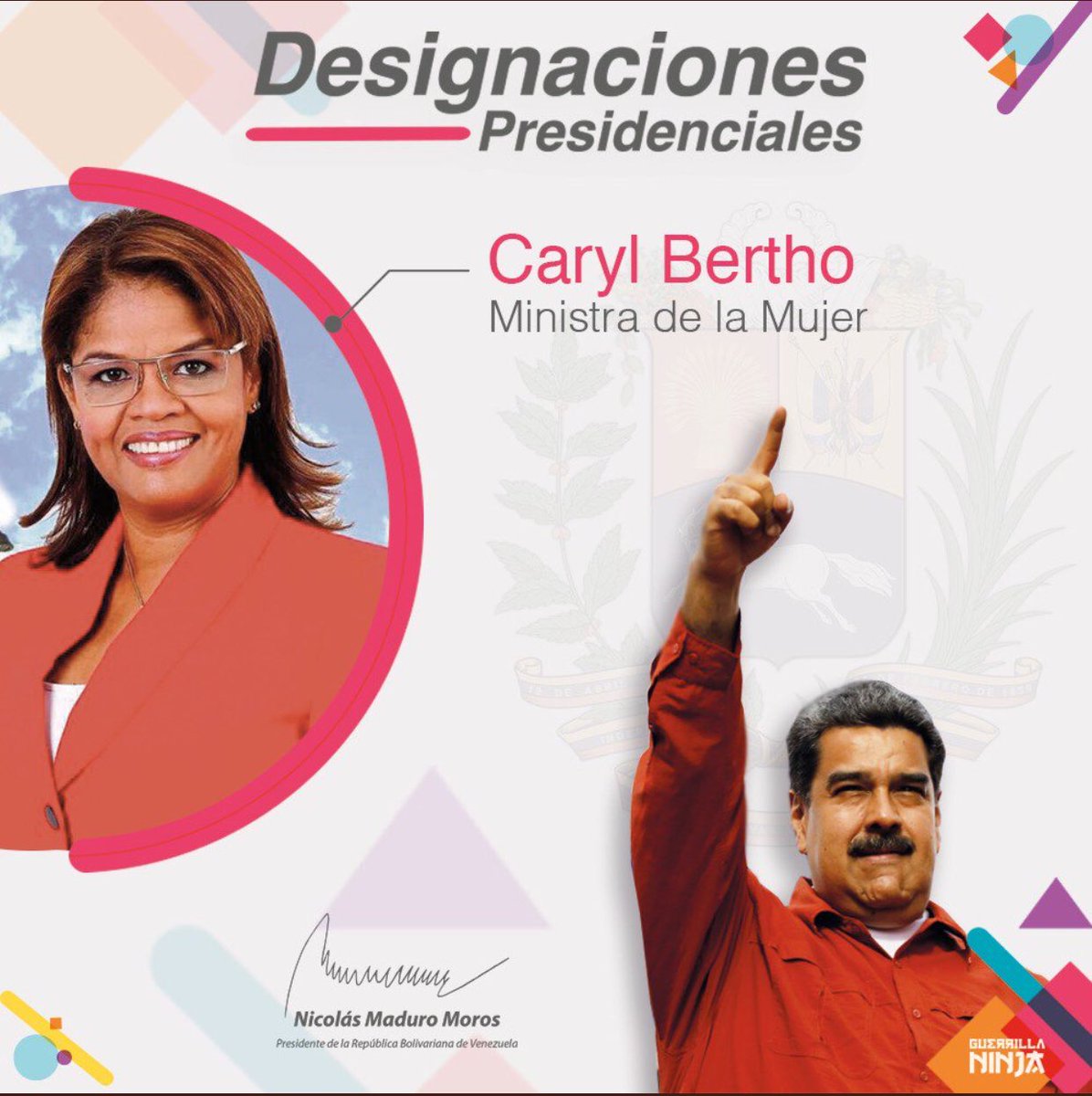Felicitaciones a nuestra camarada y hermana <a href="/CarylBertho/">Caryl Bertho</a> por su designación como ministra de la mujer. Las venezolanas estamos Felices por esta decisión del presidente <a href="/NicolasMaduro/">Nicolás Maduro</a>. Seguimos venciendo.