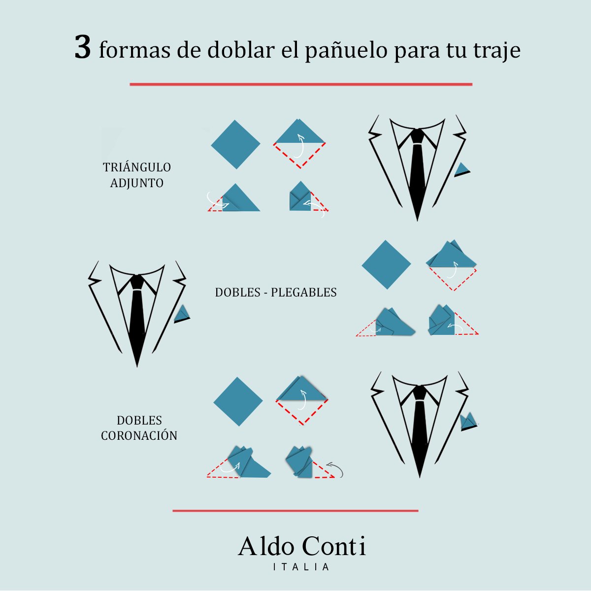aldoContiItalia's tweet image. #TipDeModa El pañuelo le da un toque especial a tu traje, aprende 3 formas distintas para lucirlo