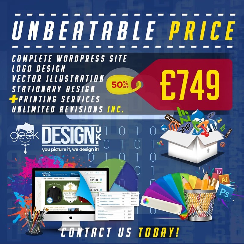 GeekDesignUK's tweet photo. UNBEATABLE PRICE! Complete Wordpress Development website plus branding, stationary, printing and unlimited revisions for £749!

#webdevelopment #webdeveloper #web #webdesigner #webdesign #code #coding #coder #programmer #programming #javascript #js #jquery #bootstrap #sql #php https://t.co/tWLhopNBUH