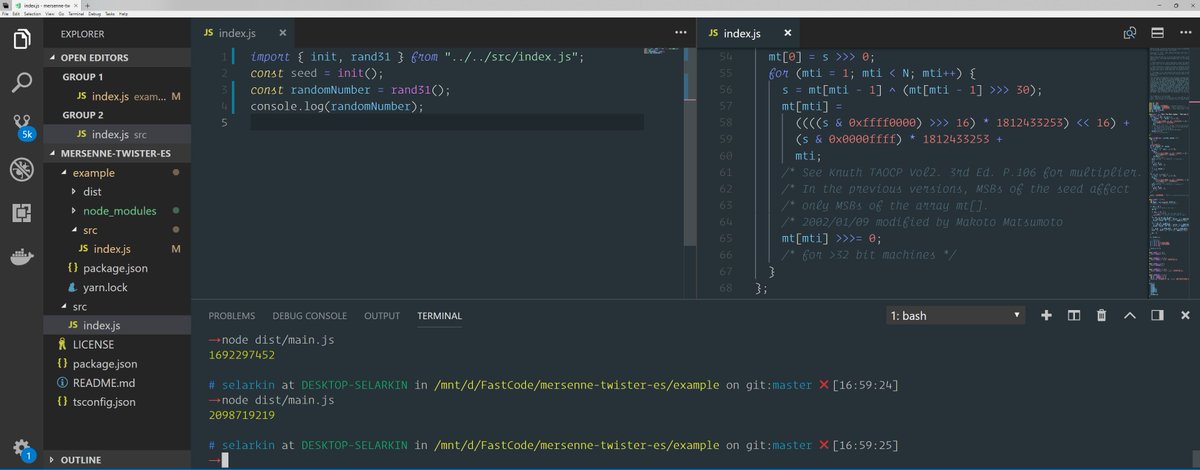 TheLarkInn's tweet photo. Sometimes when you find a project you want to convert to modules, you end up down the rabbit hole and converting its dependencies to modules. 😂
Here is a blazing-fast 😂 zero-config #0CJS implementation of MersenneTwister (by @boo1ean) in ES Modules.
https://t.co/328cE6W11H https://t.co/wBtfMlVJ5J