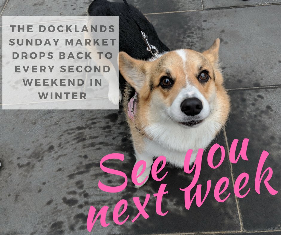 DocklandsSunday's tweet photo. We will miss you &amp; the #DogsoftheDocklands this weekend, but our #stallholders are taking the #dayoff to be somewhere warm. We'll be back next weekend to tantalise you with some of the best #handmade &amp; #freetrade products around. Not to mention our Dancin' #Coffee Man. Stay warm! https://t.co/HZAAFwLVvz