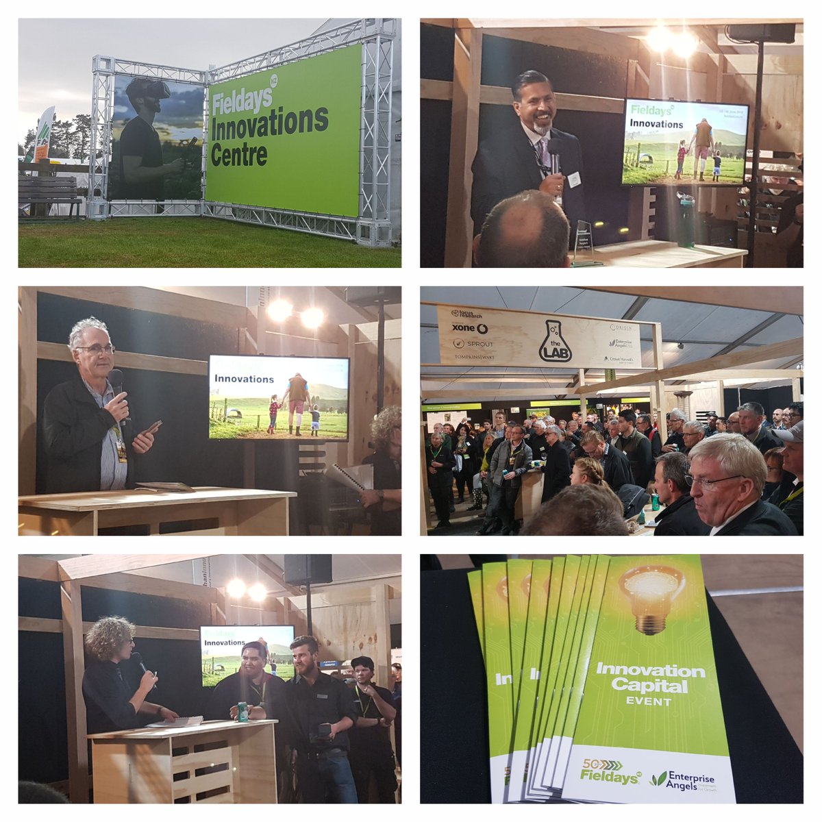 #Fieldays Innovation Capital Event. Peter Nation, Dr. Raj Khosla, @vodafone_xone People's Choice Award - Surrey Fields! <a href="/BillMurphy_EA/">Bill Murphy</a> briefed our investors on the task of the night: Connect with exhibitors and vote -'Investors' Choice Award'. Who will win?