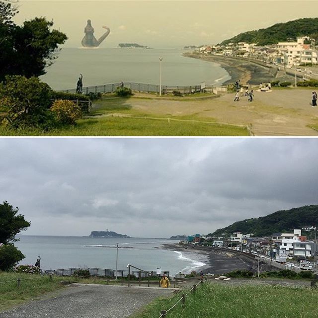バンサのエサ A Twitter 稲村ヶ崎公園 シン ゴジラで ゴジラが鎌倉で一番最初に上陸した地です Kamakura Shingodzilla Godzilla 聖地巡礼 ロケ地 シンゴジラ 上陸 鎌倉 稲村ヶ崎公園 ゴジラ 風景 スマホ撮影 海岸