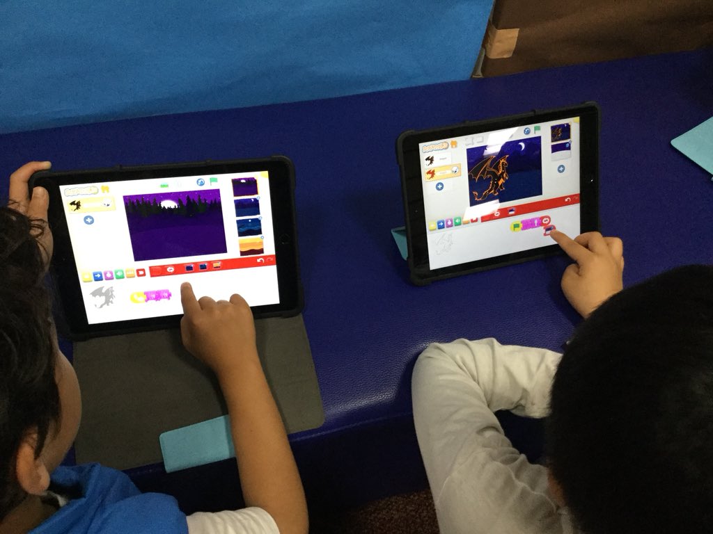 ASIJ3j's tweet photo. #asijpassport Gr 2 students transferring our coding skills to design something in @scratch https://t.co/wZ3diuqSIA