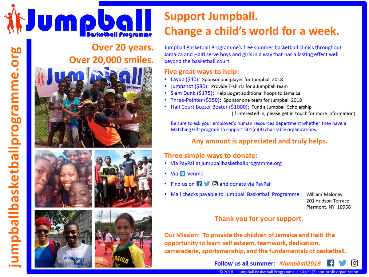 JumpballBP's tweet photo. NEW & IMPROVED ways to #SupportJumpball... now with Venmo! So many ways to give, it's almost hard not to. Support our efforts to make it a great summer for #Jumpball2018 in Jamaica & Haiti. We couldn't do it without you. Thanks in advance for your help. https://t.co/K8DKi4lY9U https://t.co/4GIqgMqQ7r