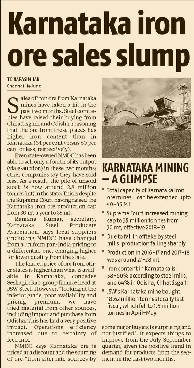 mithun1500's tweet photo. High base iron ore prices of #NMDC put steel makers in Karnataka in limbo!
Writes to Steel, Mines Ministry for a resolution. #JSW #KISMA #Media https://t.co/W3KsirxR0j