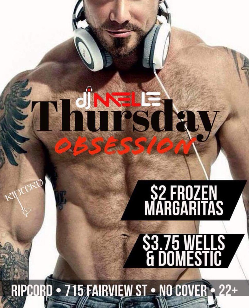 RIPCORDBar's tweet photo. It's the night we will be obsessing over tomorrow! Tonight at Ripcord Obsession with DJ melle Mel spinning all the hits worth obsessing over. Come enjoy this musical experience. #ripcord #ripcordbar #obsession #obsessingover #Gay #gaybar #Houston #djmellemel #leatherbar https://t.co/YwFKarO5xy
