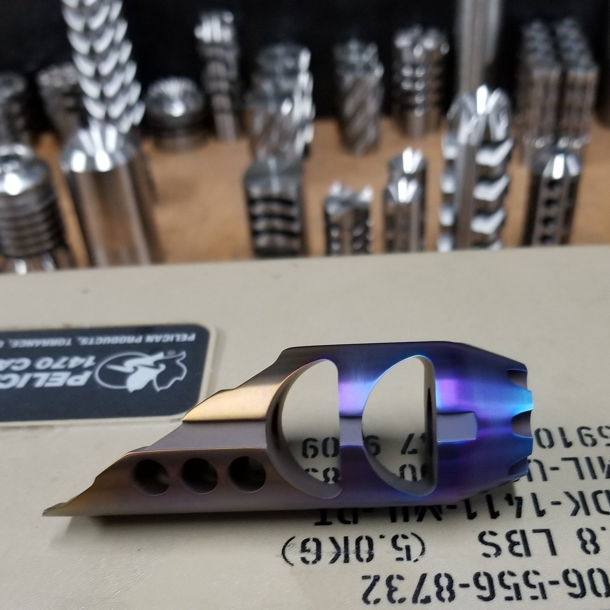 TacAdvanArmory's tweet photo. Side shot of the heat anodized ZKXL AK muzzle break from the previous pic. #TiCamo #TiMuzzleBrake #muzzlebrake #titanium #akporn #ak47 #kalashnikov #gun #guns #gunporn #follow #awesome #look #madeinamerica #madeinusa #merica #murica #freedom #2ndamendment #supportsmallbusiness https://t.co/ityv1vnGNS