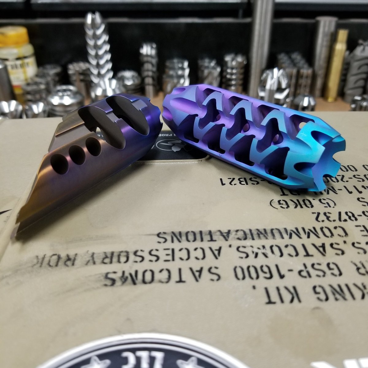 TacAdvanArmory's tweet photo. Crazy anodizing from last night. #TiCamo #TiMuzzleBrake #muzzlebrake #titanium #ar15 #ar15build #ar15porn #gun #guns #gunporn #follow #awesome #look #madeinamerica #madeinusa #merica #murica #freedom #2a #2ndamendment #supportsmallbusiness #colorful #style #swag #unique https://t.co/r2Hxd8Lmmf