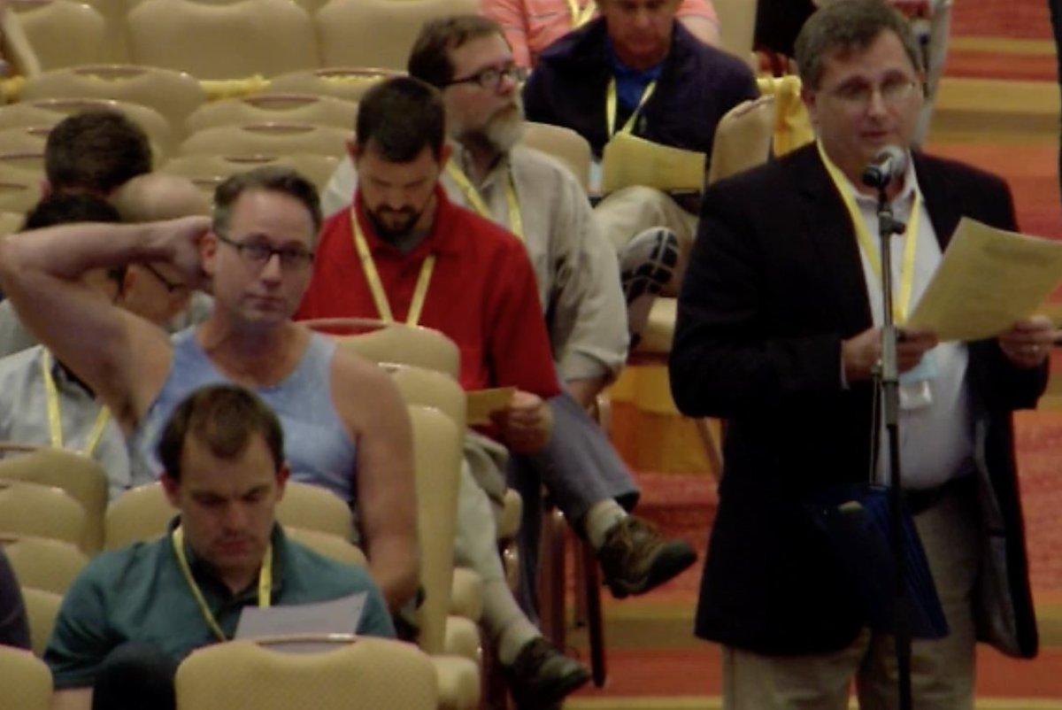 PCAPresbyter's tweet image. When my grandkids ask "When was the turning point in the PCA?" I'll tell them "When Doug Serven showed us his armpit in a tank top on the assembly floor"  #PCAGA
