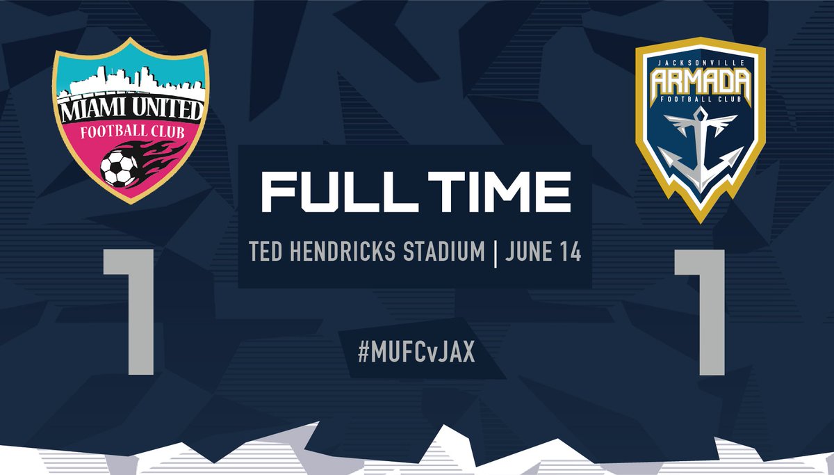 JaxArmadaFC's tweet photo. That's the match! Your Jacksonville Armada FC takes home a point tonight after a 1-1 draw with @miamiunitedfc. #MUFCvJAX https://t.co/6mmSynJmU9