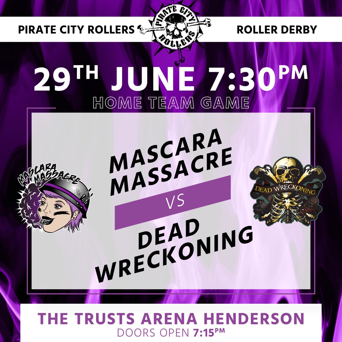 piratecity's tweet photo. Our 3rd Home Team game is in 2 weeks! Join us and watch Dead Wreckoning face off against Mascara Massacre at The Trusts Arena, Henderson #piratecityrollers #pcr #hometeams #blackvsgreen #rollerdeby https://t.co/srfbO9Swr0 https://t.co/pWXVVbreZQ