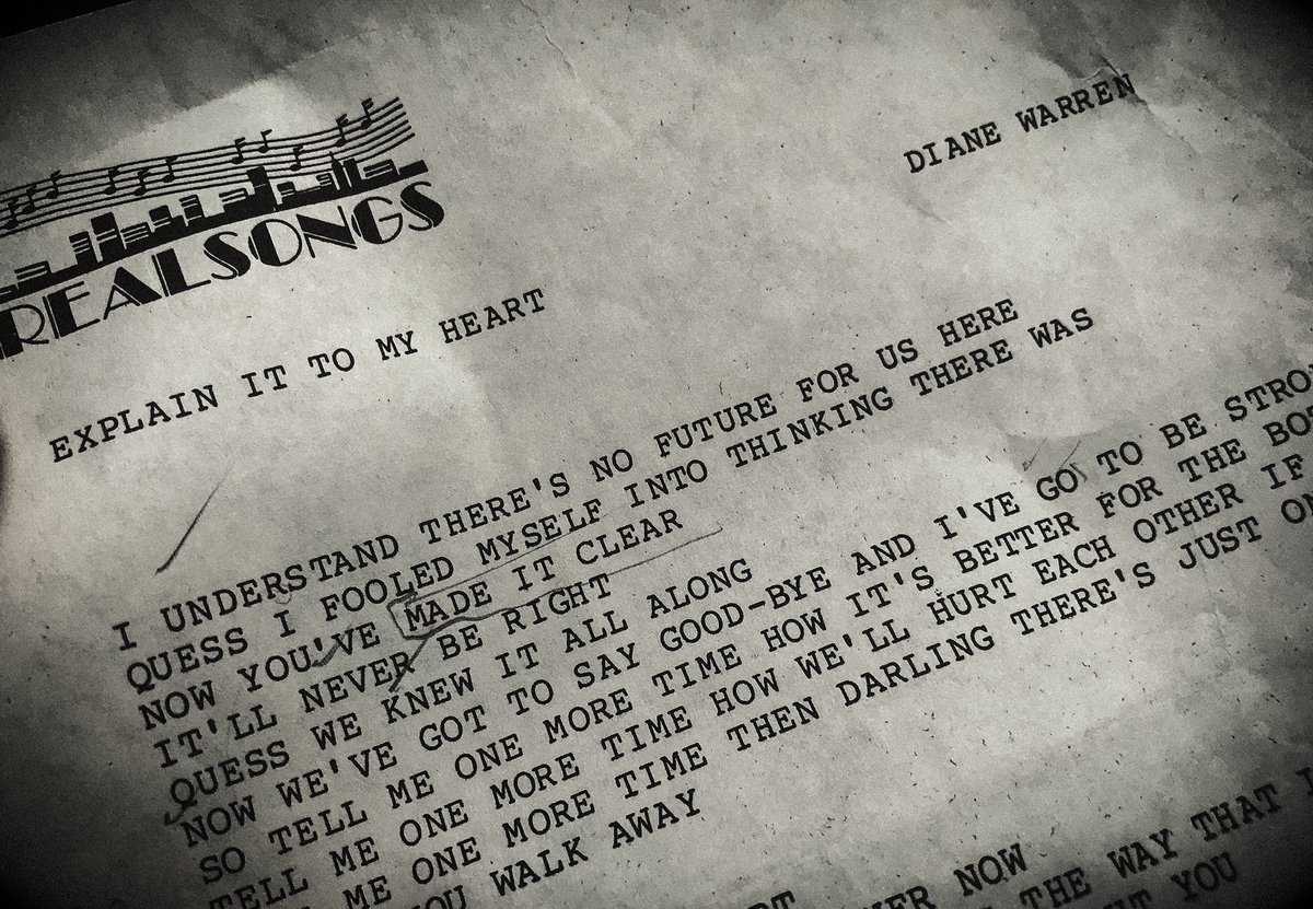 FGryner's tweet image. #TBT Maybe someone can explain it to my heart why this @Diane_Warren song wasn’t a bigger hit...but coming across this original lyric sheet a few years ago in a Chicago multi-track tape box is a little reminder that “this is the way it’s supposed to be.”