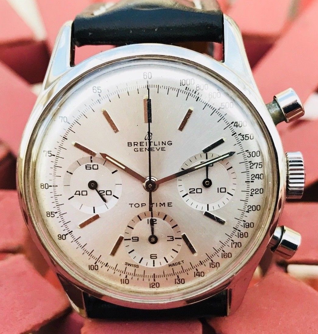 HallandLaddco's tweet photo. To those #VintageWatch Lovers Interested in the Classics. What was the #Wristwatch in #JamesBond Thunderball? And, was worn by #Olympics Skier Jean-Claude Killy the day he won 3 gold medals? 
It was the #Breitling Top Time! See Ours https://t.co/BaaCaBNimO. https://t.co/1e3KWP1Hn1