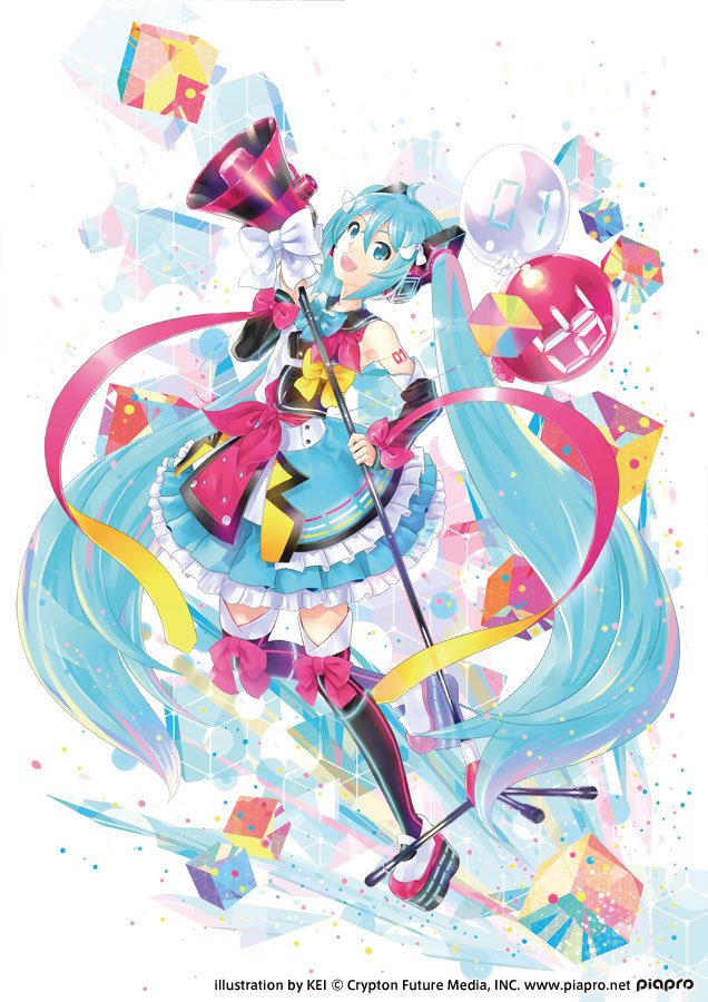 Twitter 上的 初音ミク マジカルミライ 公式 みなさんこんにちは 今週ラストを飾るのははkei Keigarou さんのビジュアルです はじけるキューブの中 拡声器マイクに向かい高らかに歌い上げる姿がとっても印象的 マジカルミライ公式webサイト