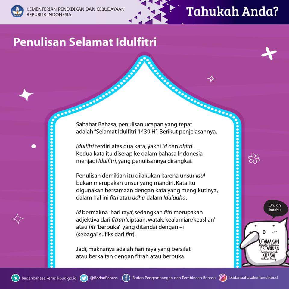 Herry Sw On Twitter Teman Penulisan Yang Benar Adalah Idulfitri Bukan Idul Fitri