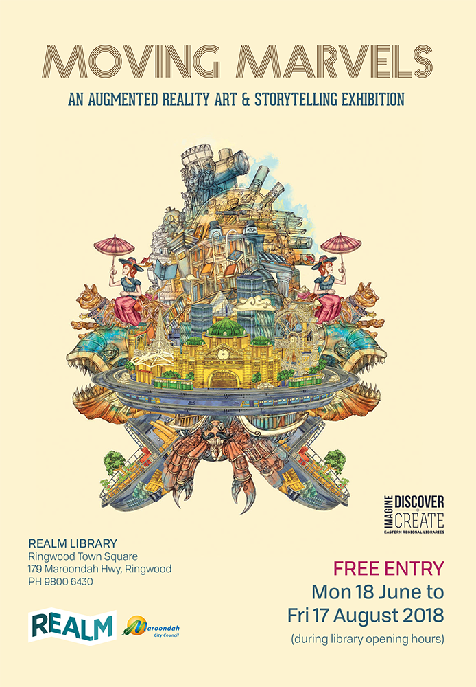 YourLibraryLtd's tweet photo. We can't wait for Day 1 of #MovingMarvels an innovative free exhibition by @marc0matic opening at Realm Library tomorrow! To get the most out it, bring your mobile device or tablet & download the 'Moving Marvels' app. From Mon 18/6 - Fri 17/8. More infohttps://goo.gl/bYFqNv https://t.co/bENkdAFtft