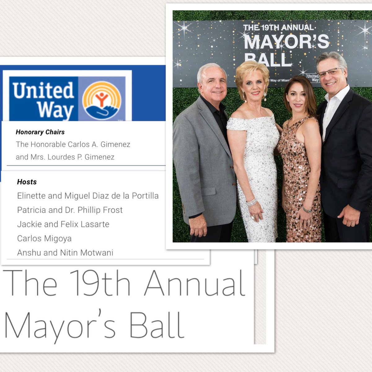 eruizdp's tweet photo. This year’s Mayor’s Ball raised $1 Million dollars for @UnitedWayMiami . Congratulations to Mayor Carlos Gimenez and his lovely wife Lourdes. See you all again next year. #StrongerMiami #uwmayorsball https://t.co/PaBakM9ojM