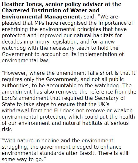 CIWEMpolicy's tweet image. Our reaction to the passing of the government amendment on environmental protections, #environmentalprinciples and the new #greenwatchdog post-Brexit