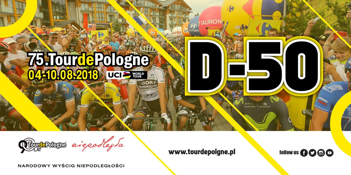 ONLY 50 DAYS LEFT 🤩 
Tour de Pologne 🇵🇱 04-10.08.2018
<a href="/CarrefourPolska/">CarrefourPolska</a> <a href="/TauronPE/">TAURON</a> <a href="/lotto_pl/">nick</a> <a href="/GrupaLOTOS/">Grupa LOTOS</a> <a href="/Hyundai_Global/">Hyundai Worldwide</a> <a href="/niepodlegla/">Niepodległa</a> <a href="/UCI_cycling/">UCI</a> #tdp2018