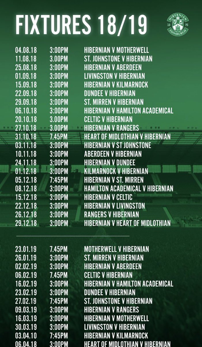 Hibs Scottish Premiership fixtures 