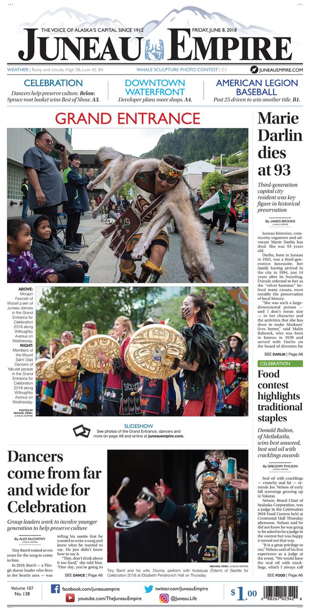 JuneauEmpire's tweet photo. Celebration 2018 has come and gone, but we are still reeling from all the good vibes! Here were some our A1s this past week. Do you have a favorite? #Cele2018 https://t.co/pyPcjqgqbJ