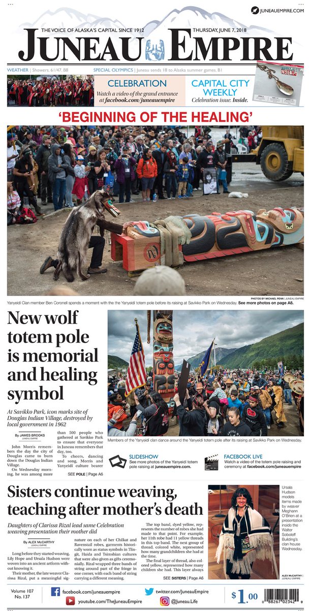 JuneauEmpire's tweet photo. Celebration 2018 has come and gone, but we are still reeling from all the good vibes! Here were some our A1s this past week. Do you have a favorite? #Cele2018 https://t.co/pyPcjqgqbJ