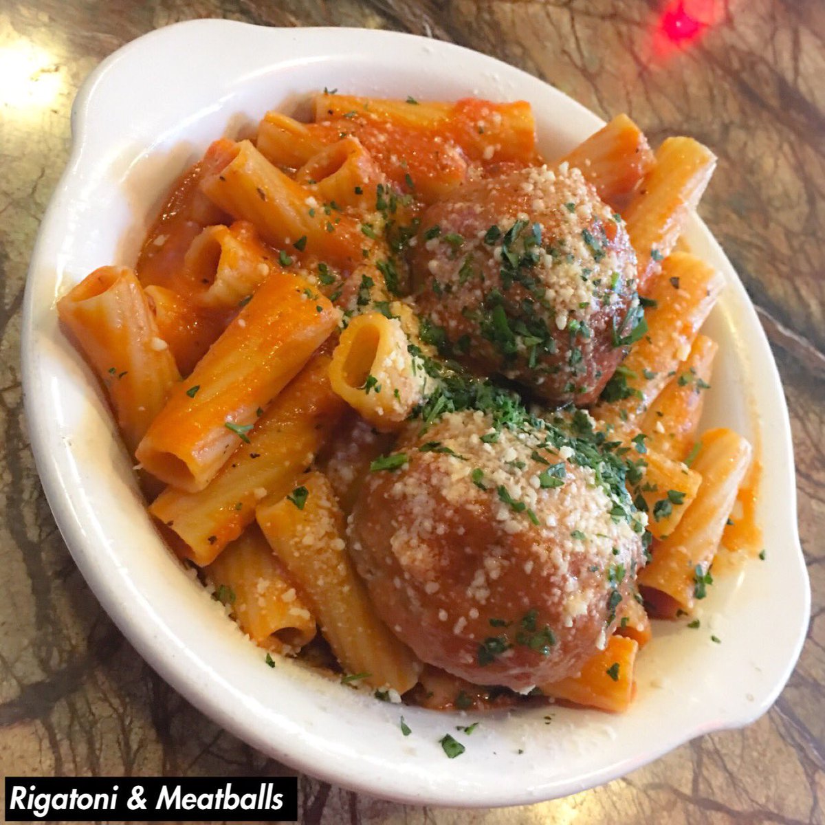 ❗️Rigatoni pasta, House made meatballs, Marinara, Parmesan cheese!❗️#Volare #campuscorner #norman #pasta