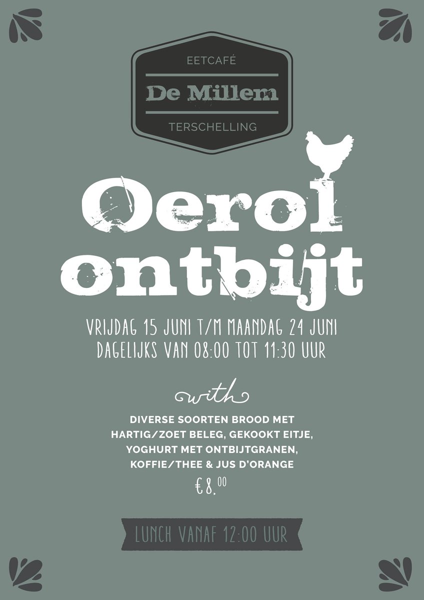 Lekker én handig... ons Oerol ontbijt in de Millem vanaf 08.00 uur! ☕️🥐  (Tegenover het Duinmeertje van Hee) #Oerol #Terschelling #oerol2018 #ontbijt #boerderij