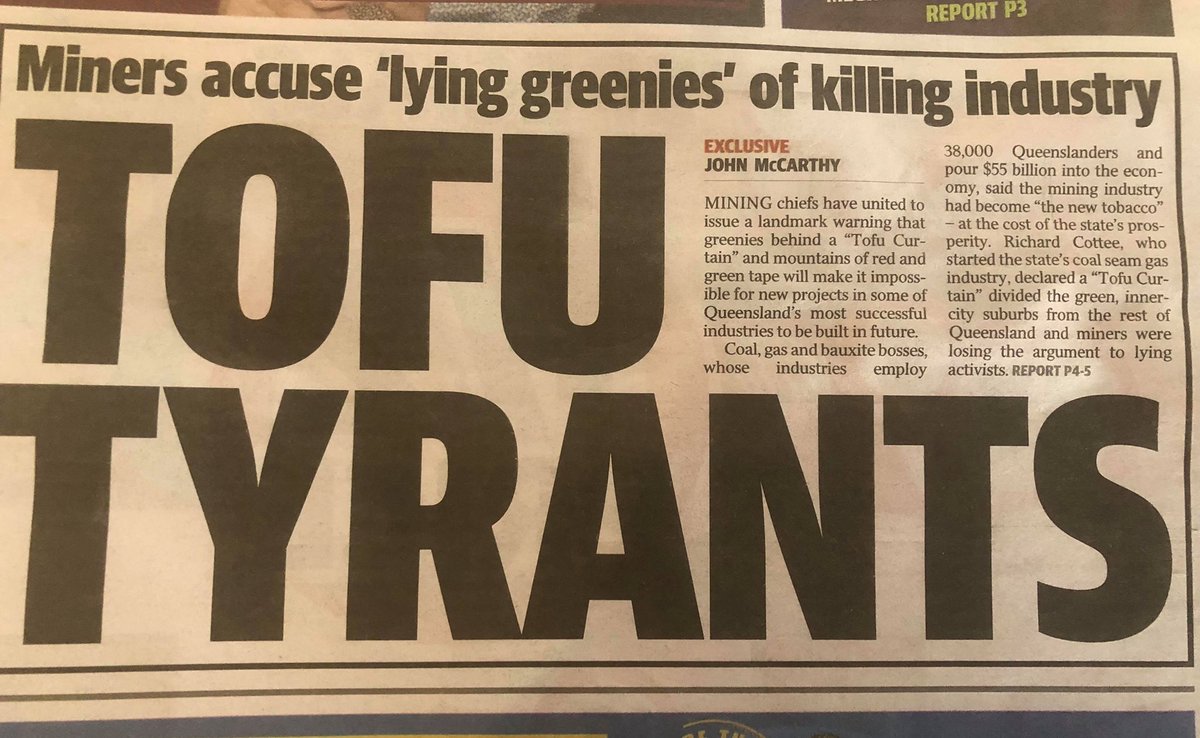QldGreens's tweet photo. Good to see the Courier Mail keeping it low key about the Greens as usual 👀 Hands up if you're a tofu tyrant 🙋‍♀️ 🙋‍♂️ https://t.co/pZFVaK0Bv6