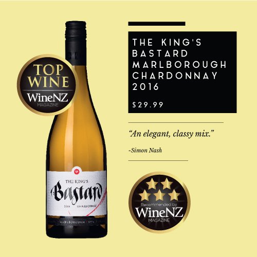 WineNZ_Magazine's tweet photo. Is it wine time yet? Make Friday fab with The King's Bastard Marlborough Chardonnay 2016. #winenzmagazine #winenz #winelovers #TopWine #chardonnay #NZwine #onthetable #wineoclock #whatsfordrinking #whattodrink #picoftheday #winerecommendation #Marisco #wine #winetasting https://t.co/Lfl6TNhVrR
