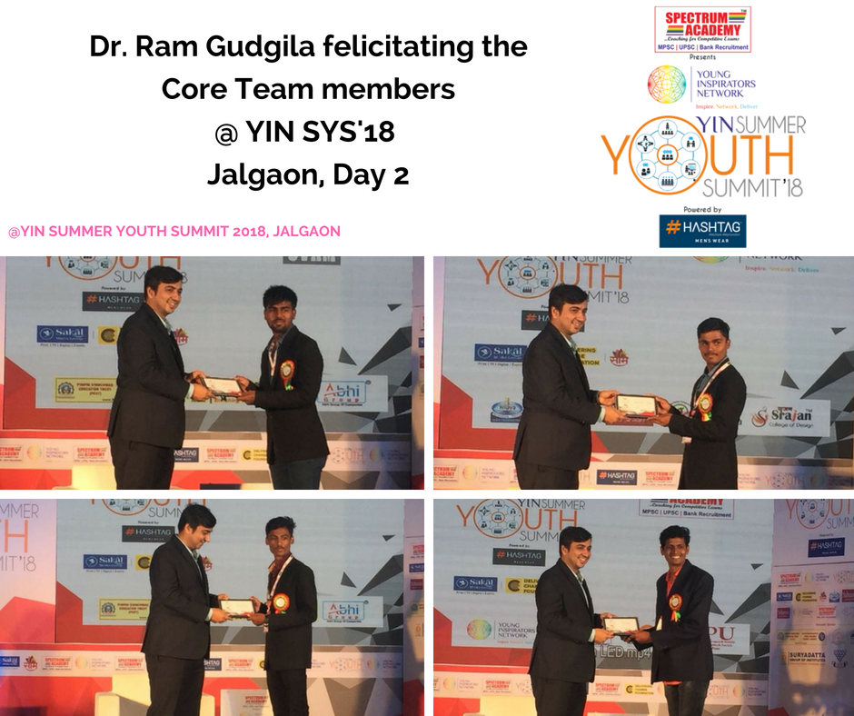 YINforChange's tweet photo. Dr. Ram Gudgila felicitating the Core Team members @YIN SYS'18 Jalgaon, Day 2
#yin #yinforchange #summeryouthsummit #Sys18
#youthinspiratorsaward #eduspire #youth 
#younginspiratorsnetwork #yinministers #yinners
#largestyouthsummit https://t.co/jph5bNWKmN