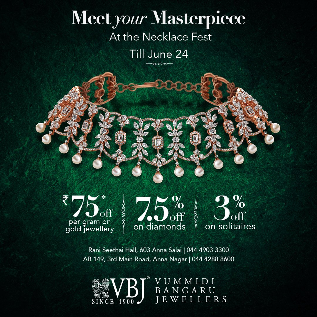 Meet Your Masterpiece @ The Necklace Fest!

Special offers till June 24!

#vbj #vbjmoments #diamond #diamondnecklace #vbj1900 #solitaire #vummidibangarujewellers