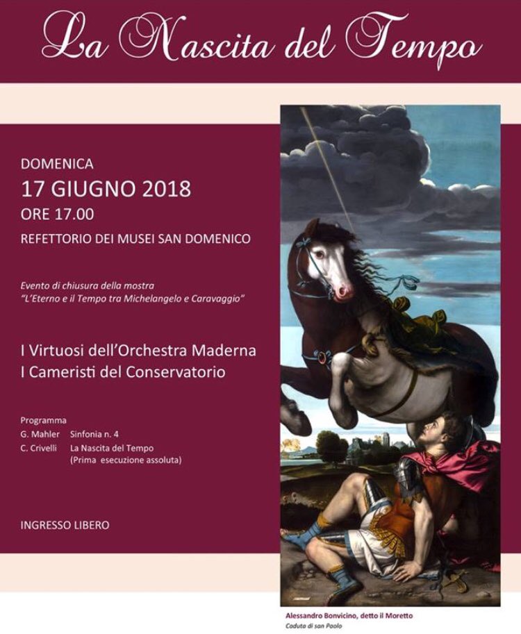 The closing Concert of the “L’Eterno e il Tempo Tra Michelangelo e Caravaggio” artexhibition will take place on Sunday, 17 June, at 5 p.m. in the Refettorio Hall at San Domenico Museums in #Forli . #concert #classic #music #orchestra #musician instagram.com/p/BkCPMk5FMMG/