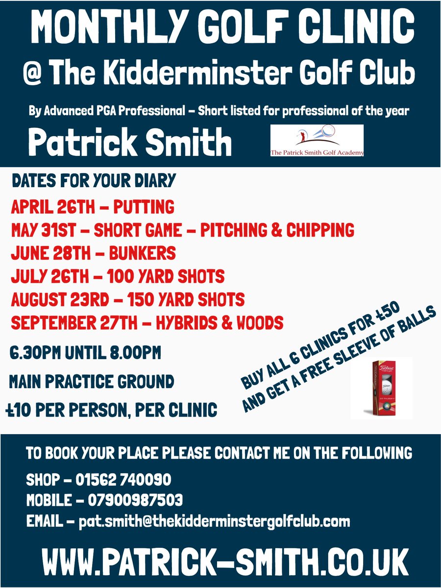 PatrickSmithPGA's tweet image. Our next monthly clinic is coming up @KidderminsterGC .Im sure this will interest many people. BUNKERS!!! I will be giving a clinic on how to play out of bunkers from all lies. June 28th 6.30pm until 8pm. Main practice ground. £10 per person. @noelwoodmangolf @MattyRuffy #bunkers
