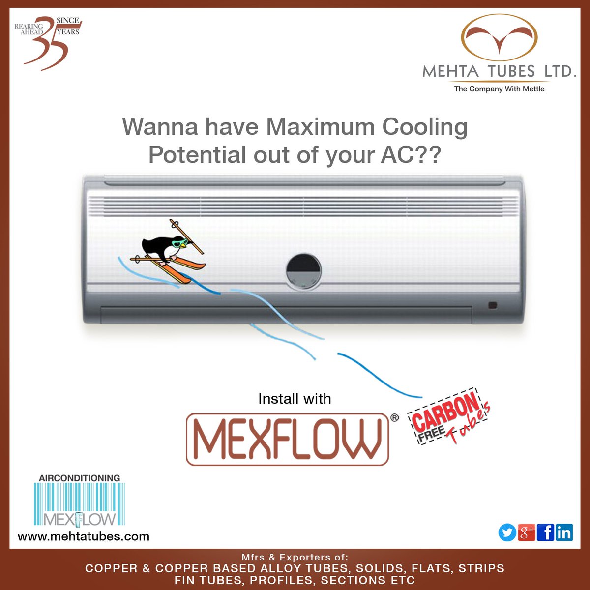 mehta_tubes's tweet photo. Wanna Have Maximum Cooling Potential Out Of Your AC ??

Install With MEXFLOW...

Visit us on : https://t.co/94zCSslbjC

#Mehtatubeslimited #india #mettleindustry #copperandcopperalloys #medicalgas #plumbing #acr #mettle #mexflow #global #mettleking #carbonfree https://t.co/Lvspfvy7ce