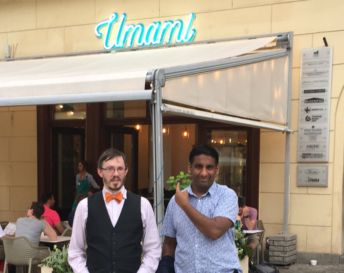 ChandeepKhosa's tweet photo. Me & @JohnAlanCook found the Umami restaurant in Wroclaw, Poland and remembered the #OOTB initiative & your awesome work- @keithjay @gareth5mm @FiveMile @markconroy @chumillas @laurii1 @eccegostudio @dpacassi #dc18pl https://t.co/w0p08xpVvl