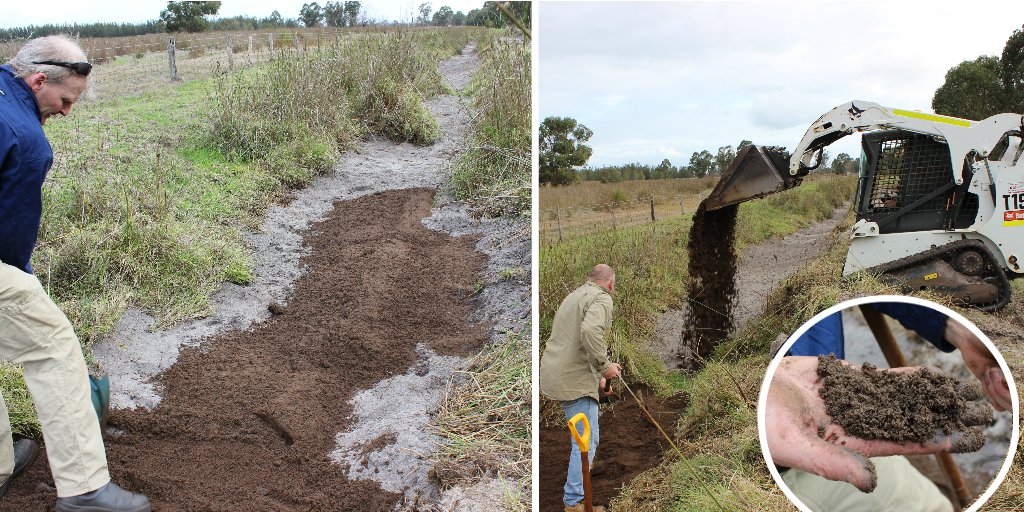 DWER_WA's tweet photo. #fromthefield It’s been hard work getting our remediation trial sites in #Peel ready. An amendment product is being used to coat drains to absorb phosphorous and stop it running off into #WAEstuaries https://t.co/0qdtBdquFu