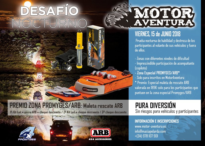 Promyges's tweet photo. Hoy viernes por la noche en @Feriadelmotor no te pierdas el tradicional Desafio Nocturno que patrocina #Promyges.
Zona Especial con premio @ARB4x4
Organiza: @Masiapelarda
#arb4x4 #motoraventura #masiapelarda #4x4 #offroad https://t.co/hyHu74wQNd