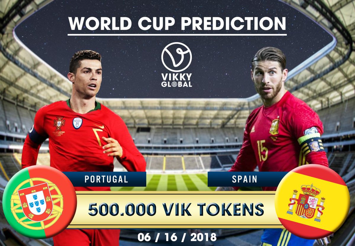 VikkyGlobal's tweet photo. Predict WC Result to get 500,000 VIKKY. To do:
1. Retweet this tweet
2. Predict correctly the final score between Portugal - Spain
3. Tag 5 of your friends, and comment your ETH address. 
4. Join our telegram: https://t.co/ayma9DcklY  #vikky #WorldCup #Rusia2018 https://t.co/6Et4M5HiJ6