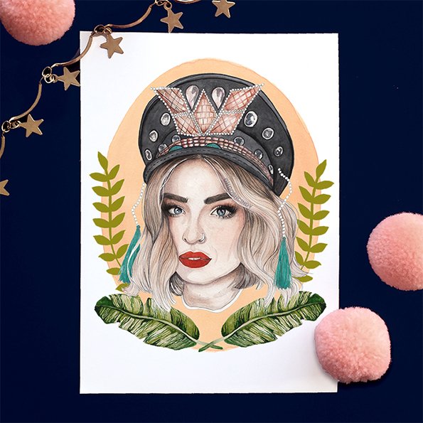 ohgoshcindy's tweet photo. I did a lil painting of the lovely @HelenAnderz last year, but I really needed to do an updated version. Especially after seeing THAT HAT 😍 https://t.co/EQr1XTDtEh