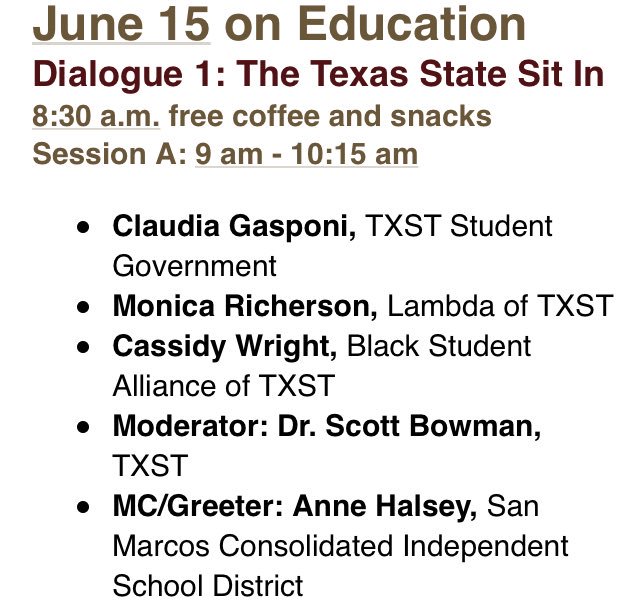 LambdaTXST's tweet photo. Good morning, bobcats!
Don’t forget to check out the second week of #DFATXST today!
Coffee ☕️ & refreshments begin at 8:30, and the #TXSTSITIN panel begins at 9!
This event is free 💵 and open to the public! https://t.co/av6B2Fy9Y6