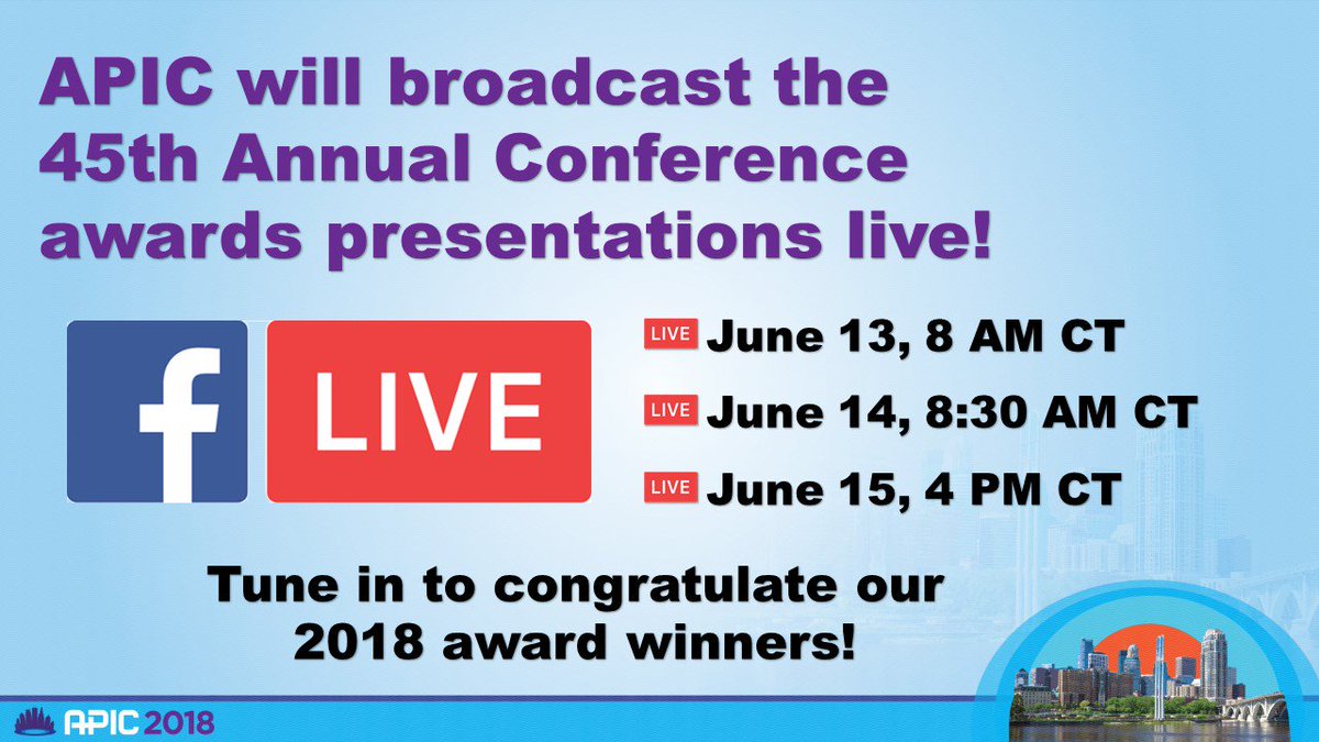 Don't forget to tune in to Facebook Live this afternoon 5 ET/4 CT for the Closing Plenary Awards Presentation!

facebook.com/APICInfectionP…