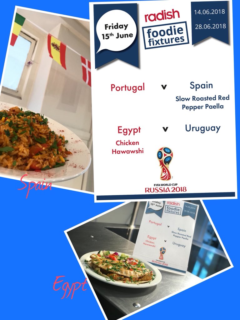 jonyTI's tweet photo. #Worldcup2018Russia
Exciting foodie fixtures
#Spain πͺπΈ
#Egypt πͺπ¬
@RadishAllGood
@RoyalVets
@RoyalVetCollege
@camden #therefectory https://t.co/Sh29YA6F8p
