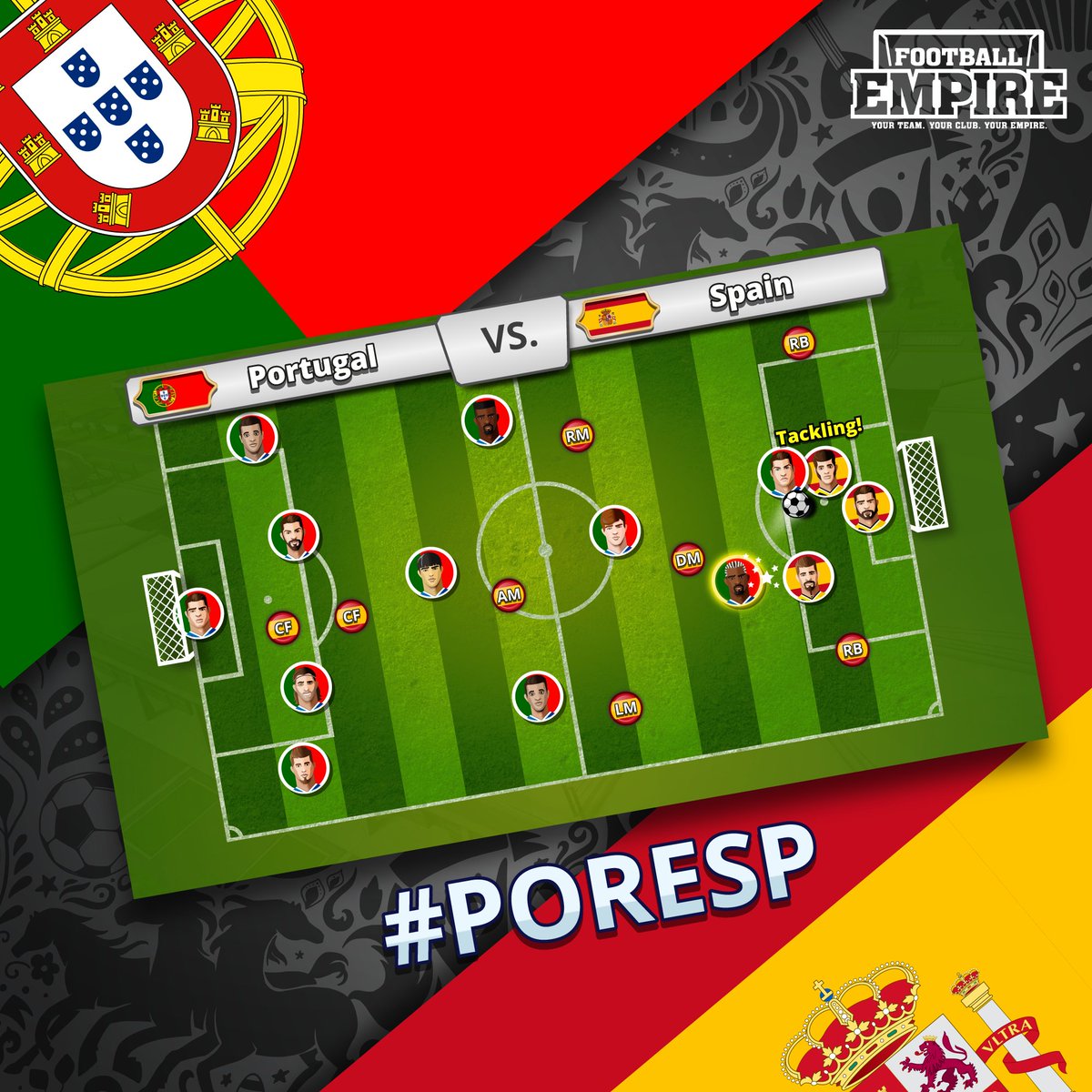 Ready for tonight's clash of rivals? 🇵🇹 Portugal vs. 🇪🇸 Spain #poresp #worldcup #fifaworldcup #fifaworldcup2018 #footballmanager #footballempire <a href="/selecaoportugal/">Portugal</a> <a href="/sefutbol/">Selección Española Masculina de Fútbol</a> #mobilegames #fantasymanager