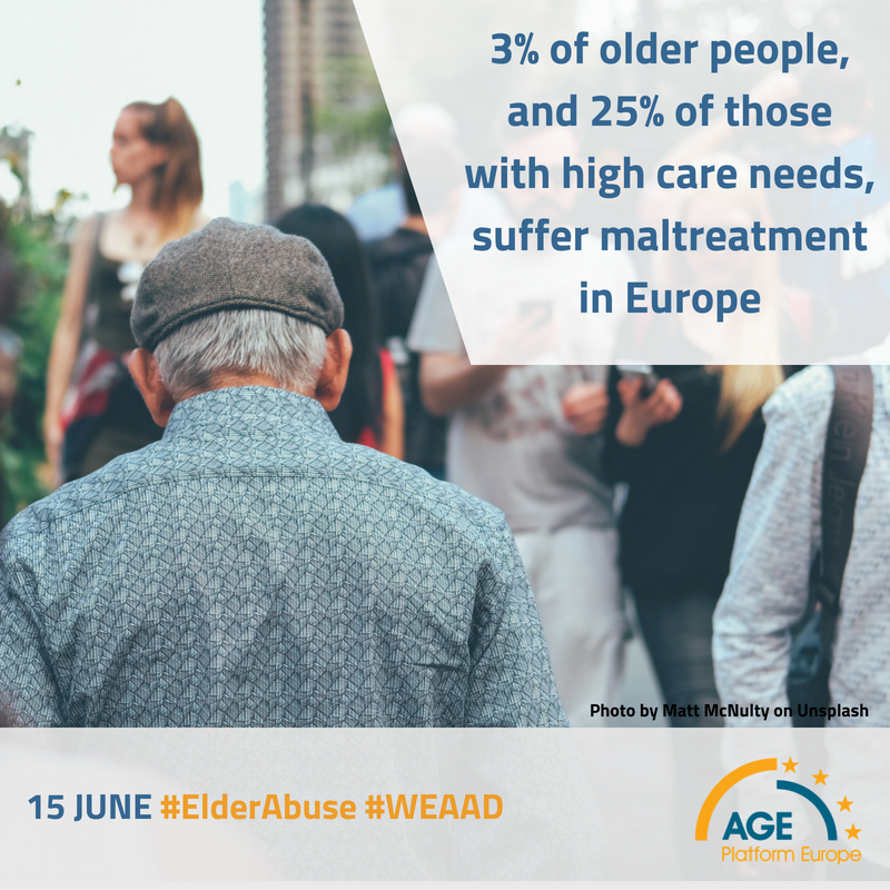 AGE_PlatformEU's tweet photo. #ElderAbuse is a widespread reality. Discrimination of older people, especially those with care needs, leads to acts of violence, abuse &amp; neglect. Understaffed care services are moreover unable to ensure the dignity of users. Read our press release https://t.co/Xs1PaY7pg7 #WEAAD https://t.co/Jq6ieklXDc