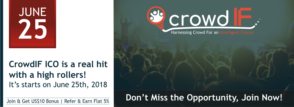 CrowdIf's tweet photo. CrowdIf - Add your intelligence to our intellect pool and create your fortune..
Join Now!
Get Whitelist Bonus US$10 &amp; Flat 5% Referral Bonus!!
#crowdif #ico2018 #bitcoin #ethereum #cryptocurrency https://t.co/xymOfK0dIc
