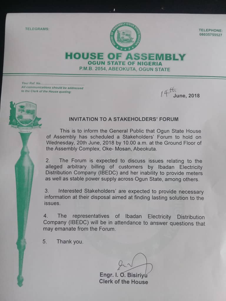 This Public Hearing on IBEDC and Non provision of metres and estimated billings concerns us all,  stakeholders find the time to attend. We need to begin to take charge of our own destiny through Opportunities such as this.