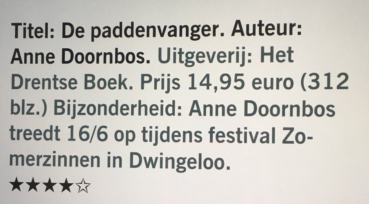 4 sterren in <a href="/dvhn_nl/">Dagblad van het Noorden</a>. Zaterdag vertelt Anne over deze Drentse thriller op #Zomerzinnen
